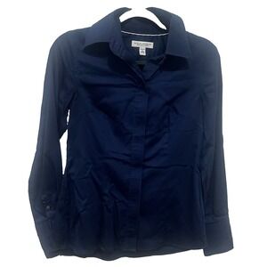 Banana Republic Women Blue Non-Iron Fitted Stretch Cotton Button-Up Shirt Size 4